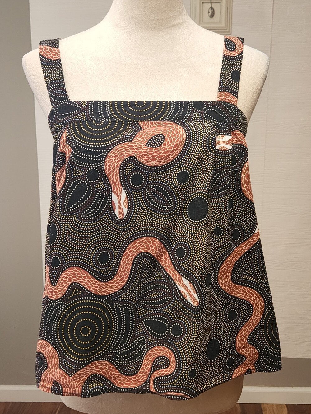 Corey Lynn Calter Ibiza Blouse Size Small Black Snake Motif Button Back Top